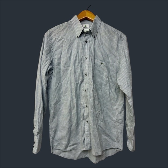 LACOSTE MENS STRIPED BUTTON DOWN SHIRT BLUE GRAY SIZE 42 Us L Minimalist classic - Picture 1 of 10